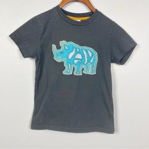 Mini Boden Boys Short Sleeve Gray Blue Applique Rhinoceros Rhino